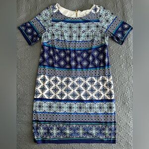 Eliza J Blue and White Geometric Dress - Plus Size